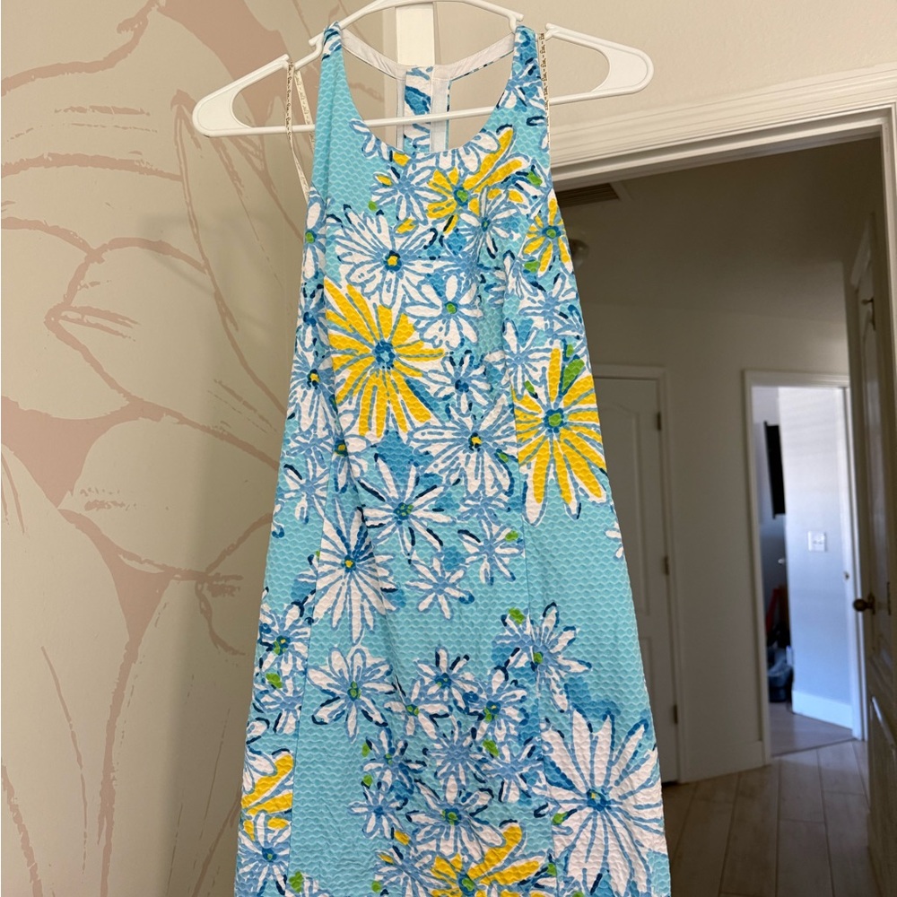 Lilly Pulitzer Blue and Yellow Floral Midi Dress